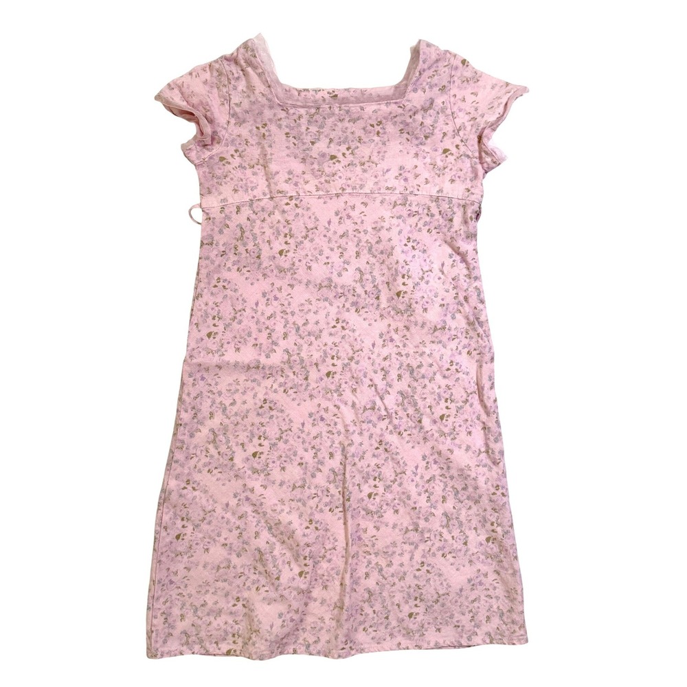 Vintage 90's J.M. Originals Dress Size 6 Pink Floral Linen Blend Empire Waist